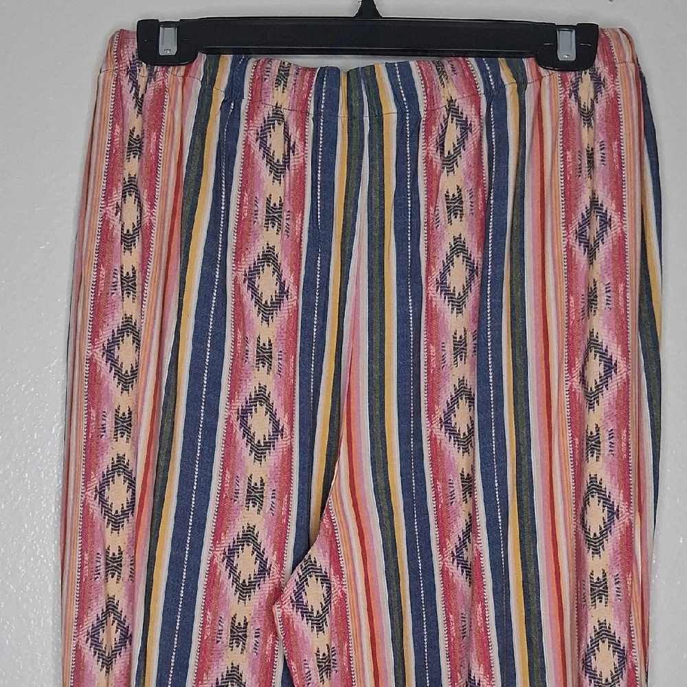 Coldwater Creek Southwest Terra Stripe Rayon Pants Wide Leg Multicolor Pockets L